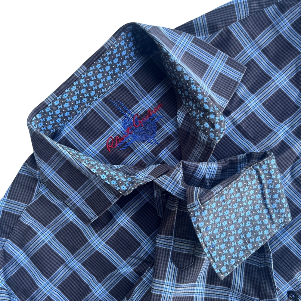 Robert Graham Flip Cuff Robby‎ G Mens XL Plaid Luxury Designer Long Sleeve Shirt